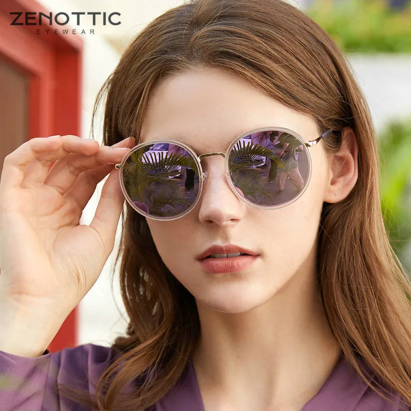 ZENOTTIC Acetate Round Sunglasses Women Coating